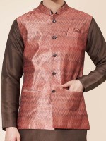 Dark Brown Pure Silk Readymade Kurta Pajama With Jacket